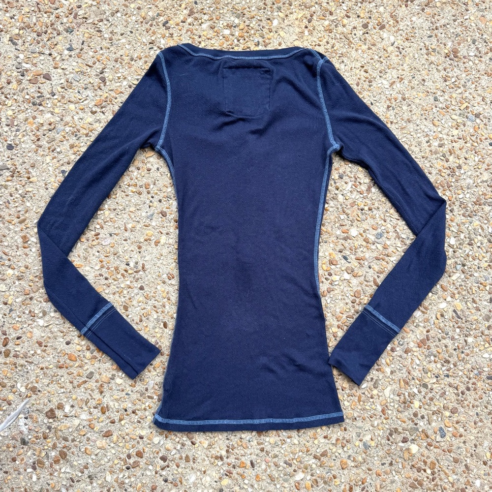 Abercrombie Y2K Ribbed Henley Elena Gilbert Bella Swan Navy Blue Top Size S - Picture 9 of 11